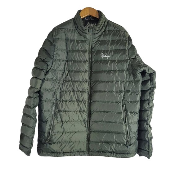 Slumberjack Down Quilted Puffer Coat Mens Medium Green Full Zip Pockets - Picture 1 of 7